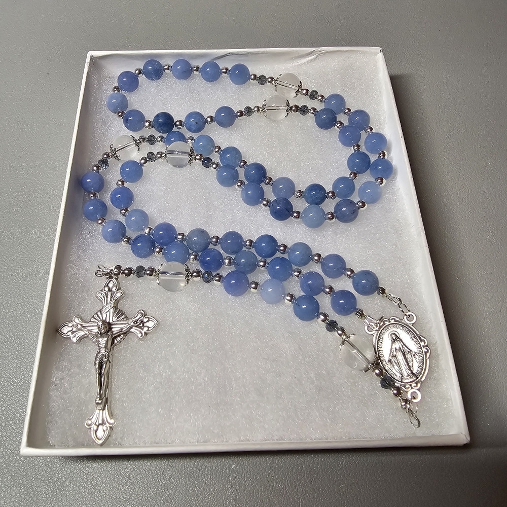 Large One Of A Kind Hand Crafted Rosary Made With Natural Kyanite and Quartz